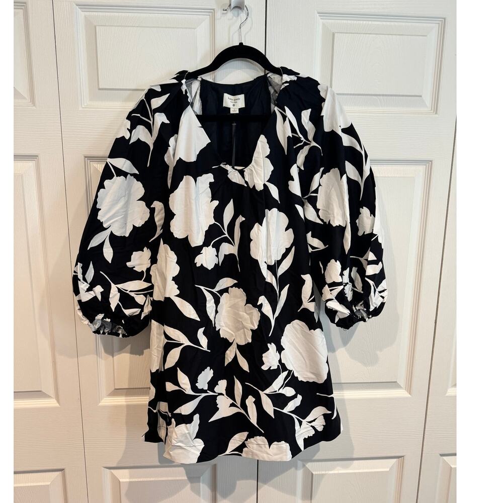 NEW Kate Spade Rose Poplin Balloon Black White Sleeve Mini Dress - Picture 3 of 8